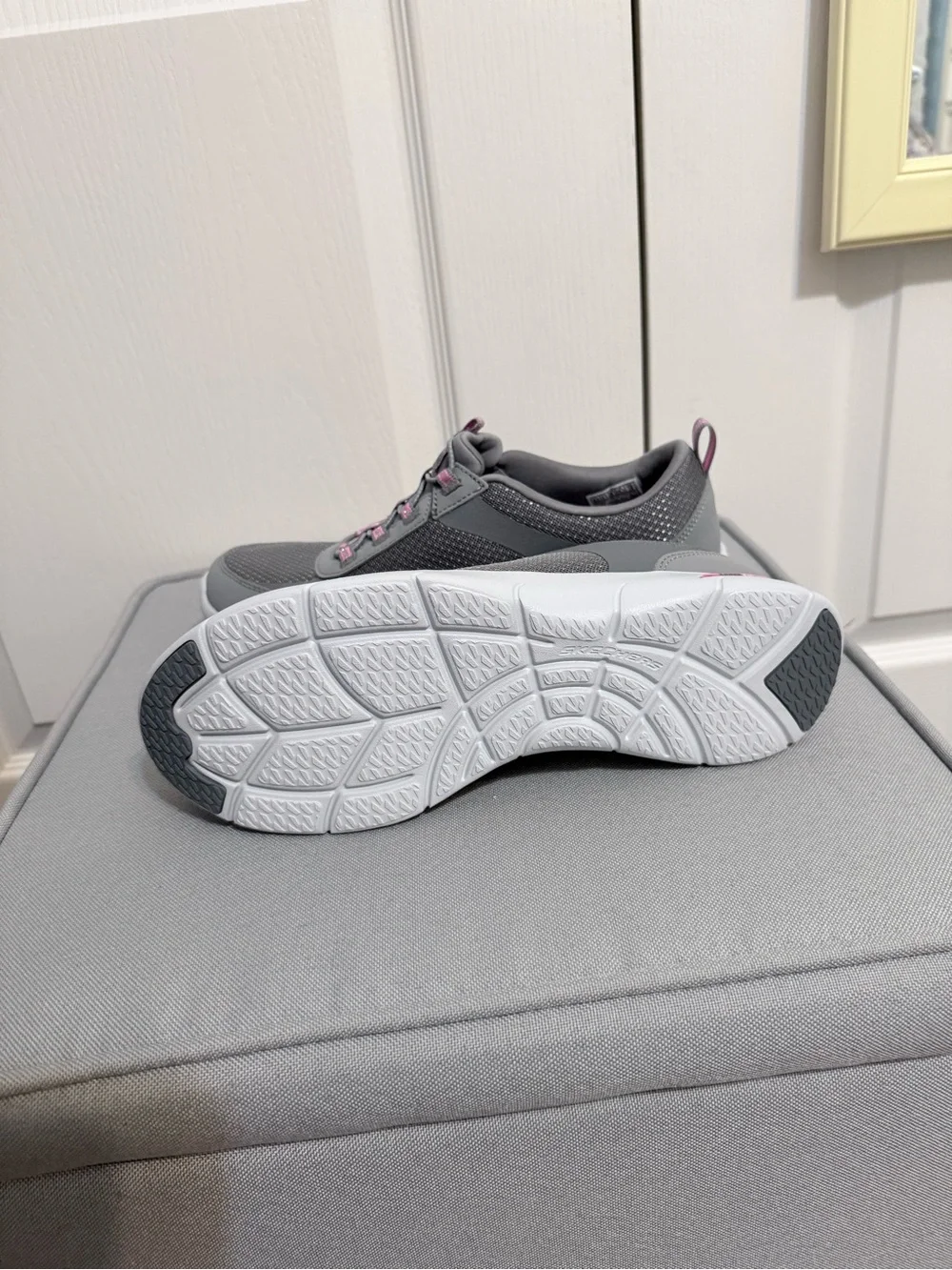 Gray Slip-On Sneakers with Pink Accents